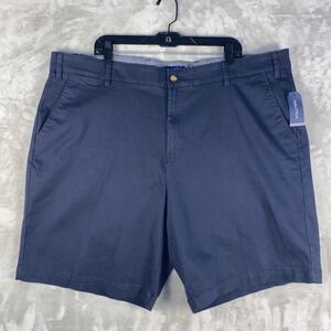 Nautica Men's 44W Big Deck Short Stretch Navy Blue Chino Flat Front